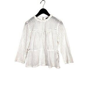 Point Sur Womens Size 2 Gauze Knit Peplum Crochet Lace Top Coverup Peasant White